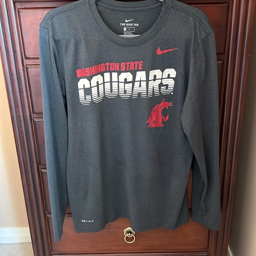 Nike WSU Washington State University Cougars Grey Long Sleeve Tee Shirt Medium